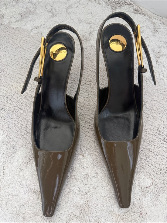 Saint Laurent Shoes - Saint Laurent Brown Patent Leather Slingback Pumps